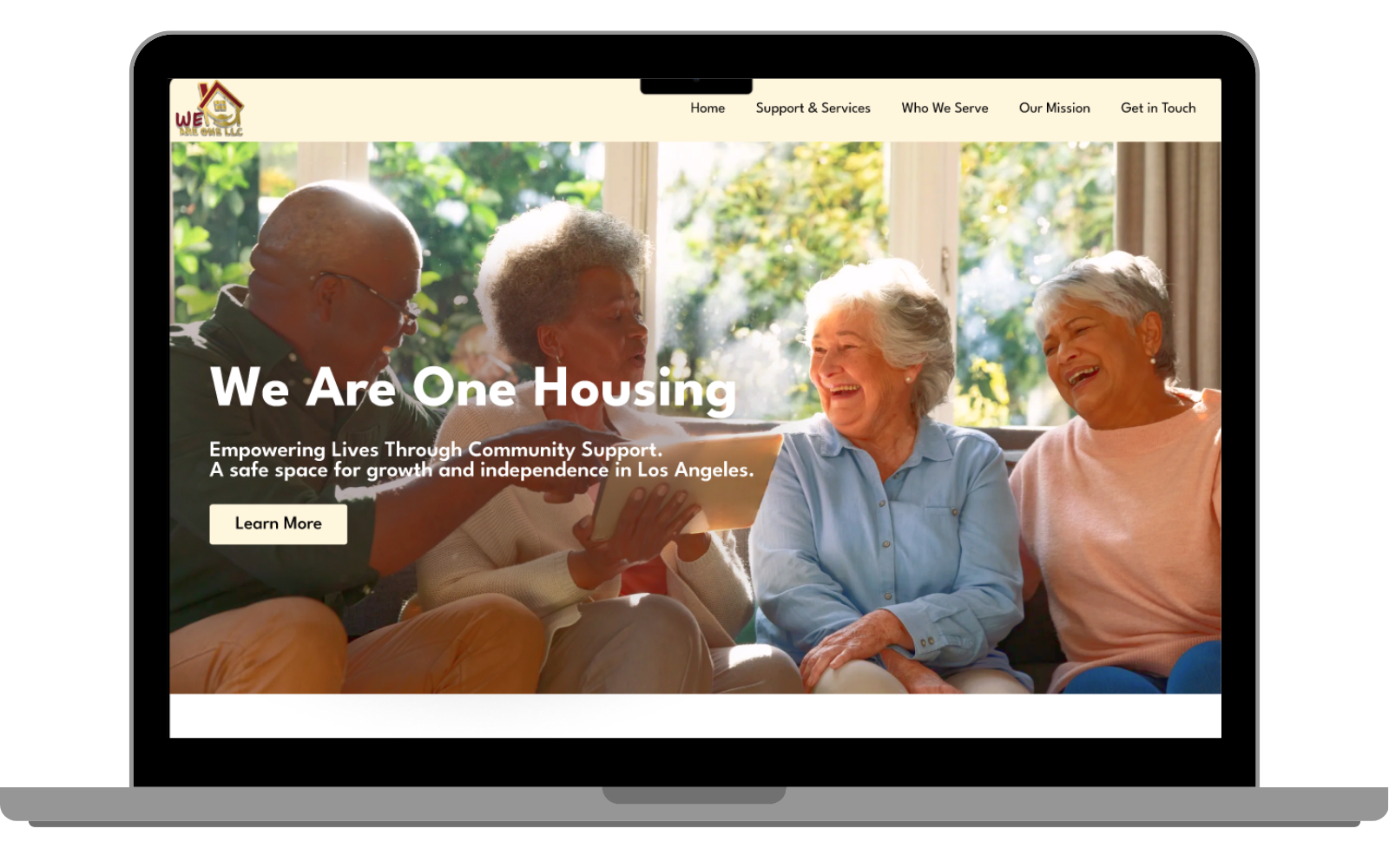 We Are One Housing concept homepage, with the mobile screens alongside